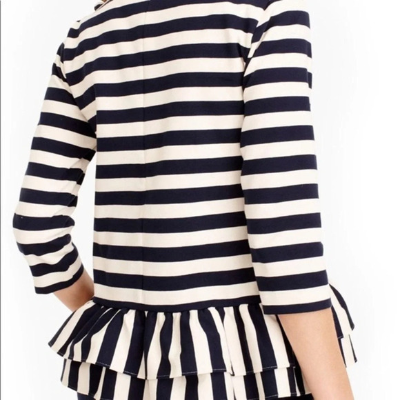 J. Crew Asymmetrical Navy and White Ruffle Striped Peplum Top Women’s Small - Picture 15 of 16